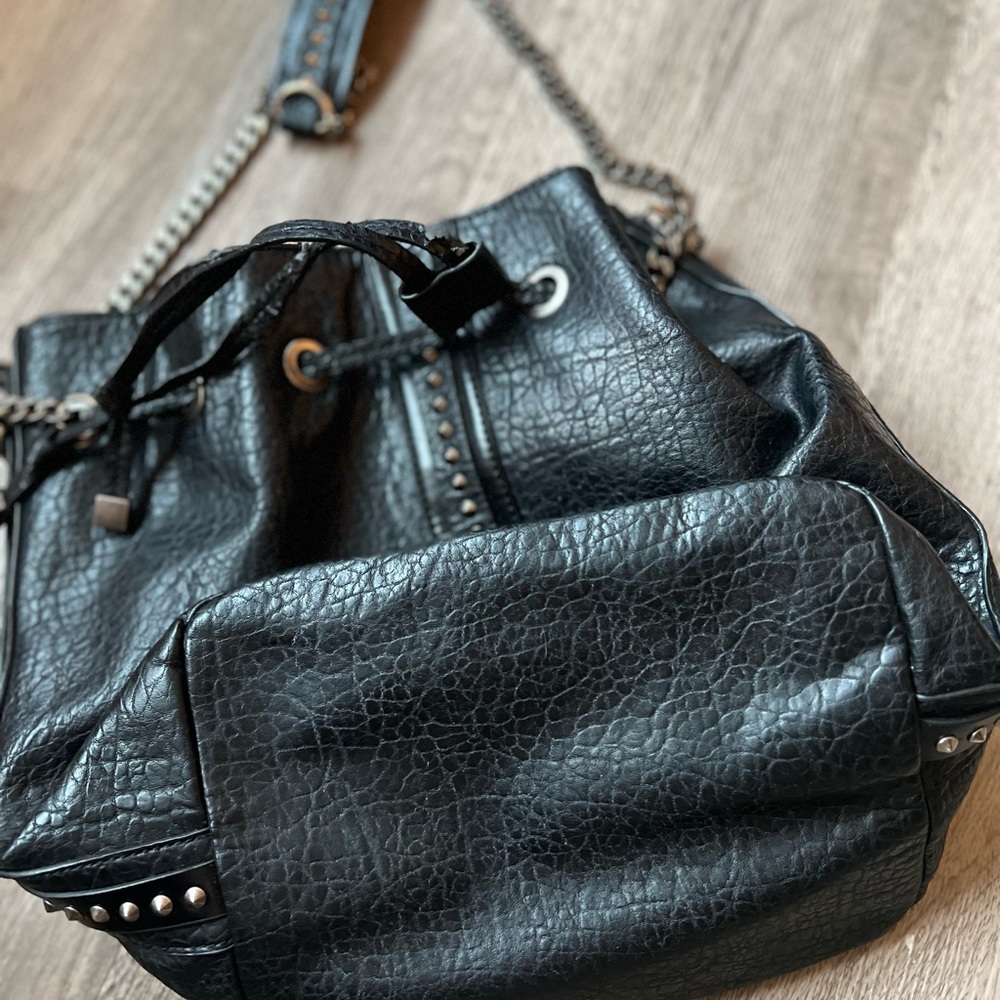 Zara black leather bucket bag